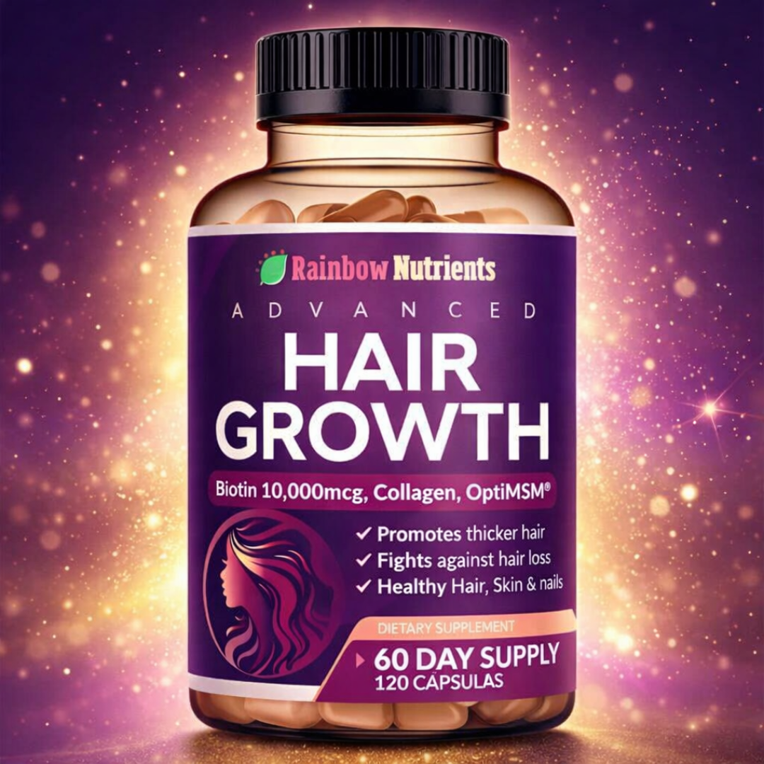 Rainbow Nutrients Advanced Hair Growth 120 Cápsulas – Vitaminas para Crecimiento del Cabello con Biotina 10,000 mcg | Original Importado USA