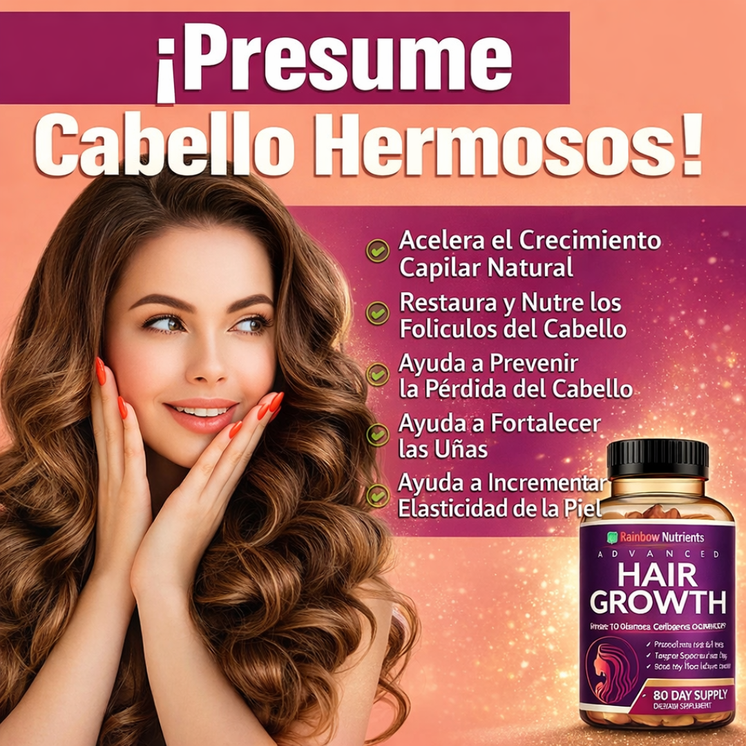 Rainbow Nutrients Advanced Hair Growth 120 Cápsulas – Vitaminas para Crecimiento del Cabello con Biotina 10,000 mcg | Original Importado USA
