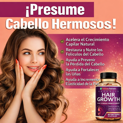 Rainbow Nutrients Advanced Hair Growth 120 Cápsulas – Vitaminas para Crecimiento del Cabello con Biotina 10,000 mcg | Original Importado USA