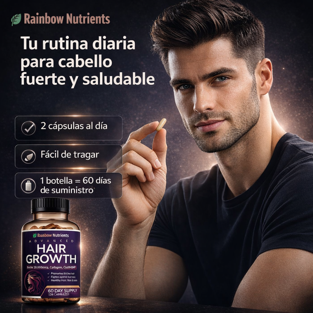 Rainbow Nutrients Advanced Hair Growth 120 Cápsulas – Vitaminas para Crecimiento del Cabello con Biotina 10,000 mcg | Original Importado USA