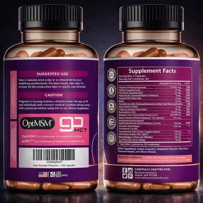 Rainbow Nutrients Advanced Hair Growth 120 Cápsulas – Vitaminas para Crecimiento del Cabello con Biotina 10,000 mcg | Original Importado USA